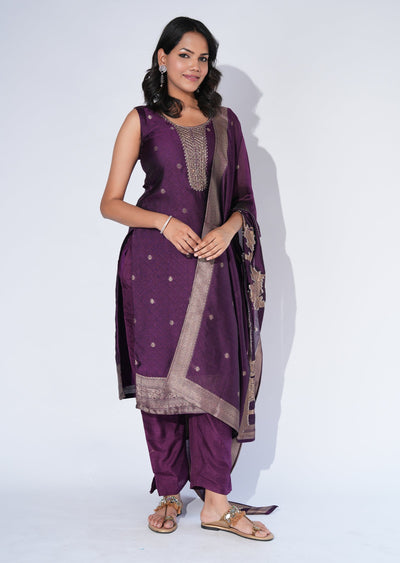 Purple Silk Straight cut Suit