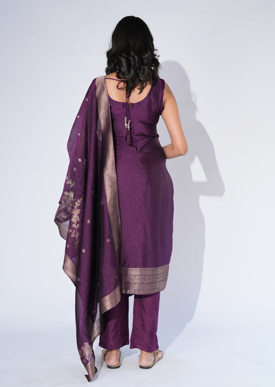 Purple Silk Straight cut Suit