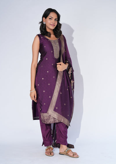 Purple Silk Straight cut Suit