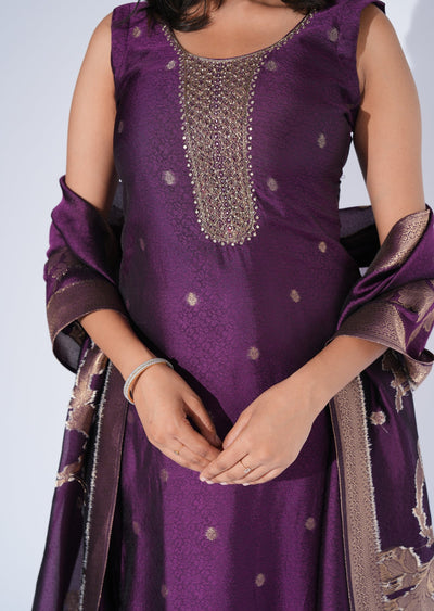 Purple Silk Straight cut Suit