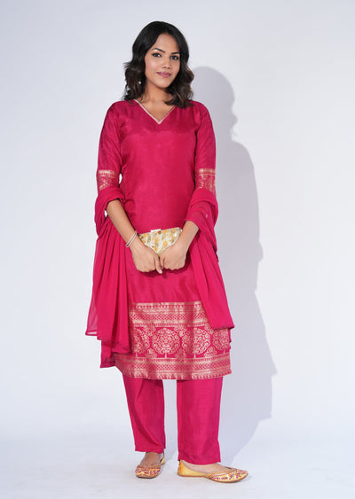 Pink Silk Straight cut Suit