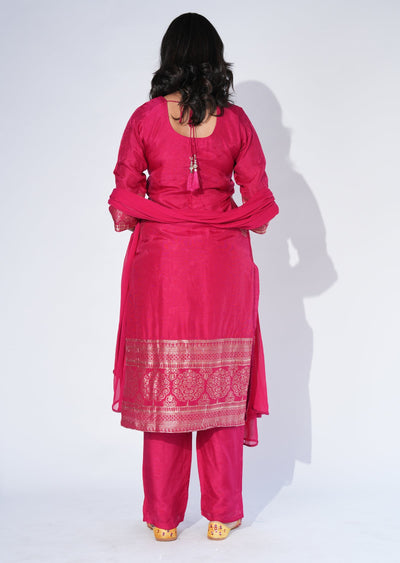 Pink Silk Straight cut Suit