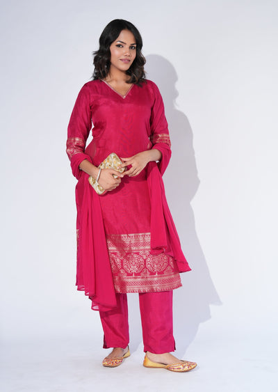 Pink Silk Straight cut Suit