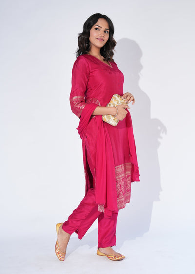 Pink Silk Straight cut Suit