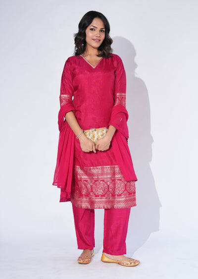 Pink Silk Straight cut Suit