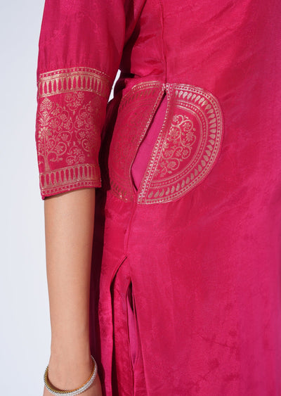 Pink Silk Straight cut Suit