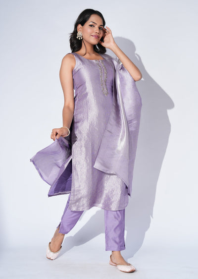 Purple Silk Straight cut Suit