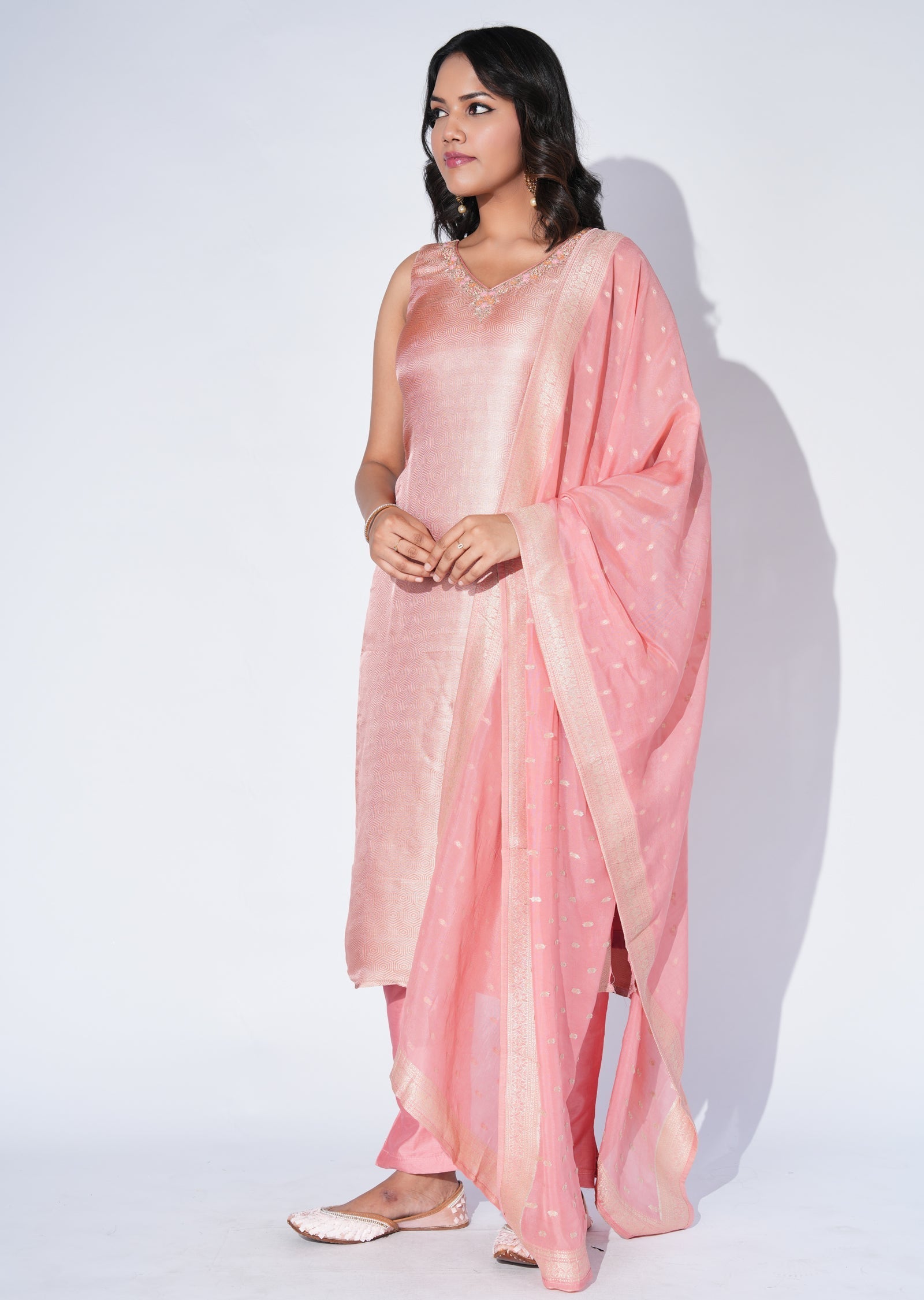 Peach Silk Straight cut Suit
