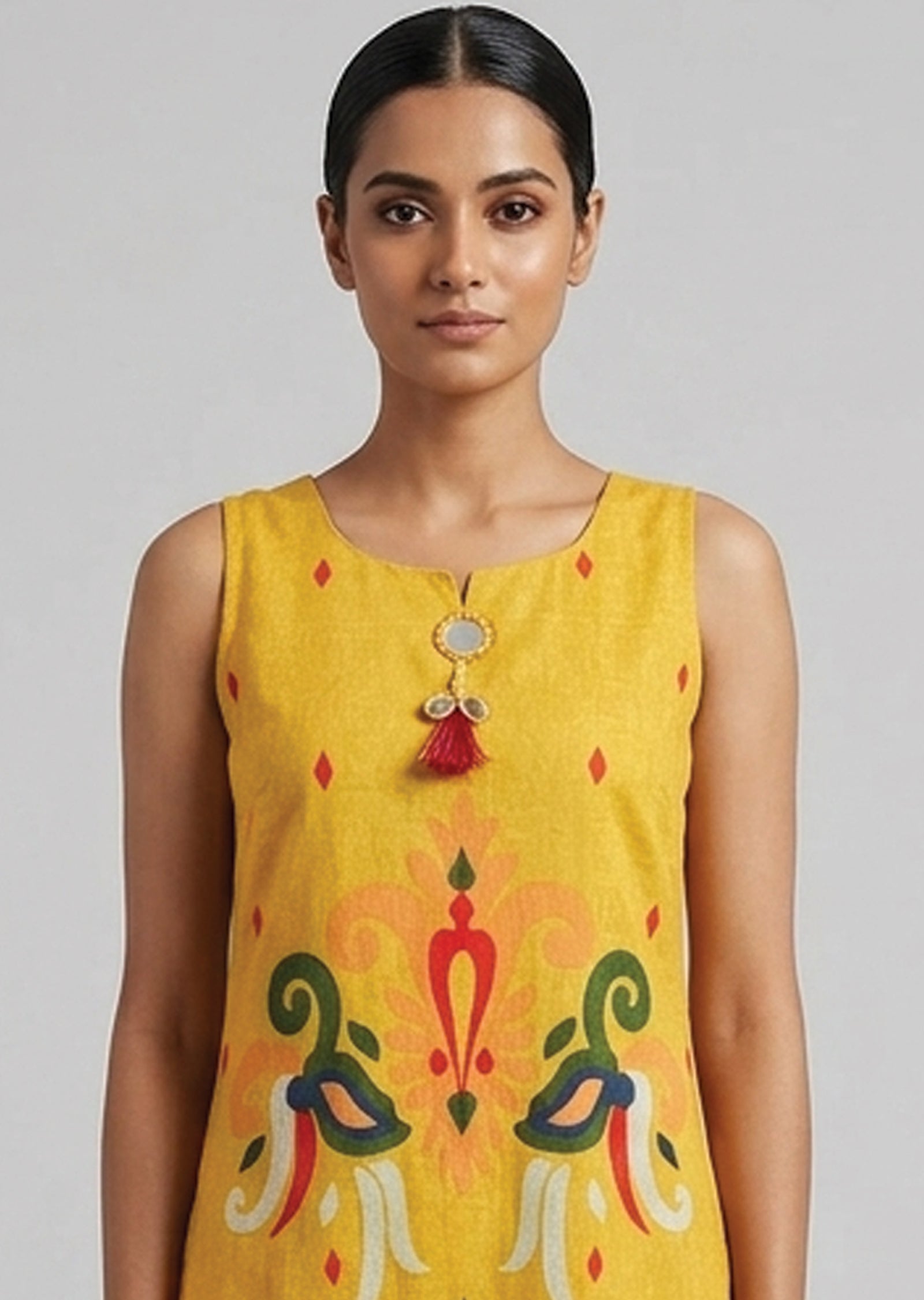 Yellow Cotton Straight cut Kurti set
