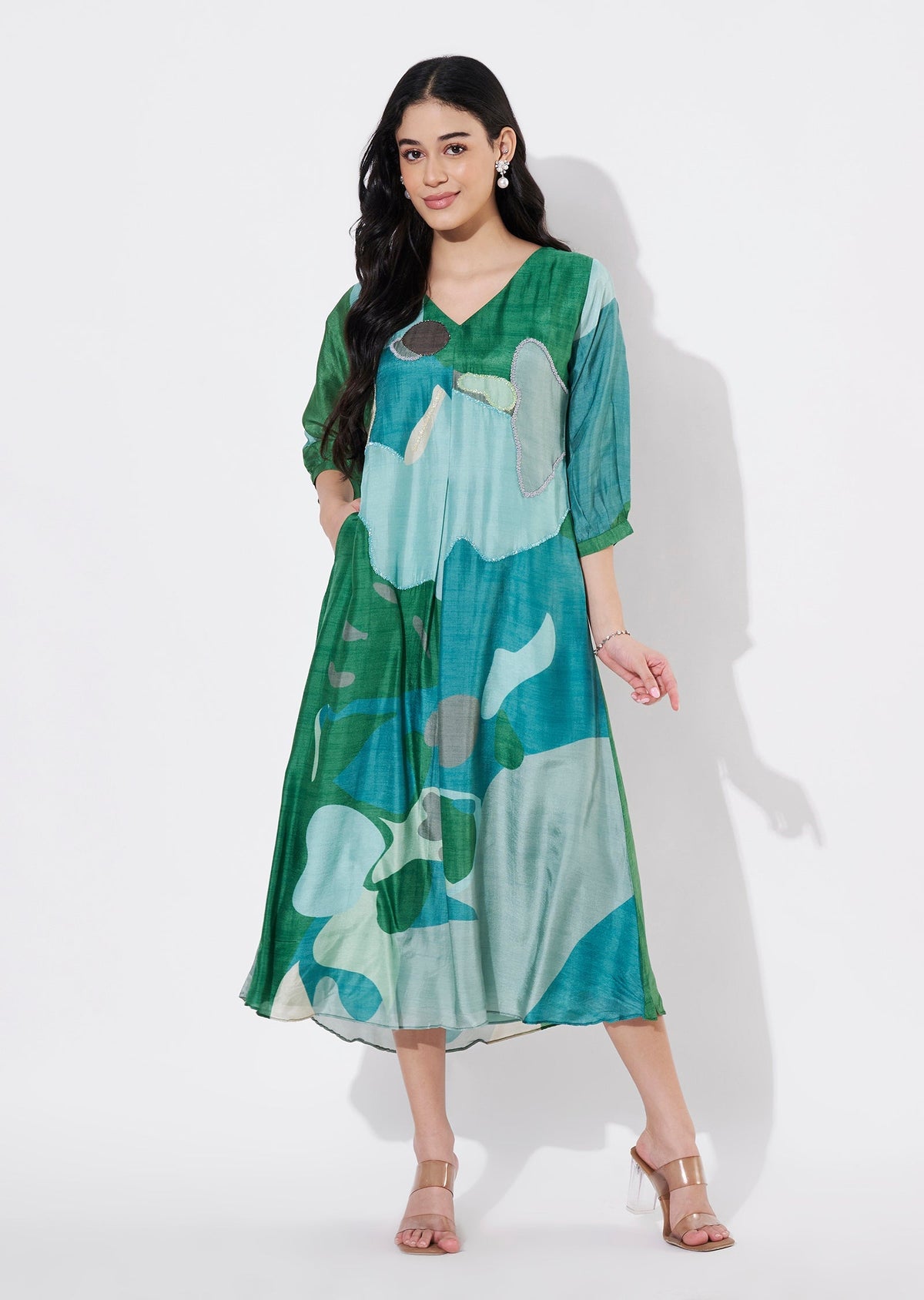 Green Dola Silk Frock style kurti
