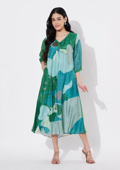 Green Dola Silk Frock style kurti