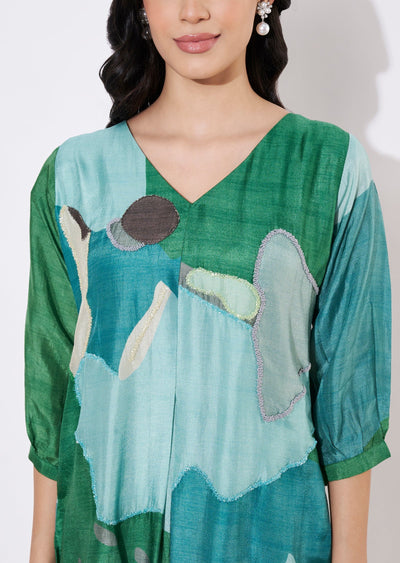Green Dola Silk Frock style kurti