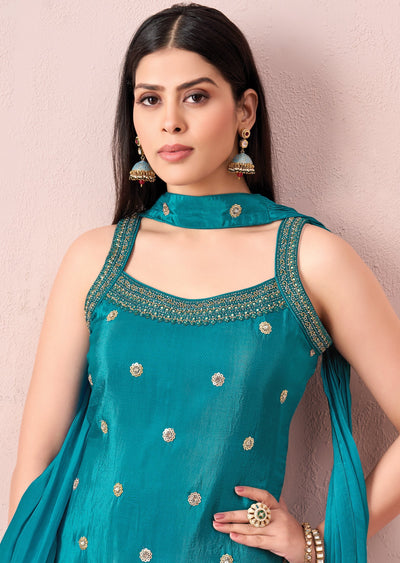Rama Blue Silk Sharara Set