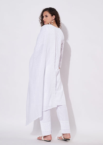White Cotton Straight cut Suit