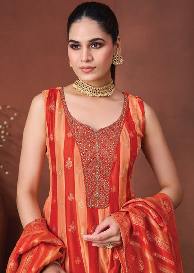 Rust Silk Anarkali Suit