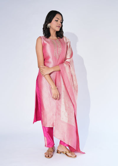 Pink Tissue Straight cut Suit