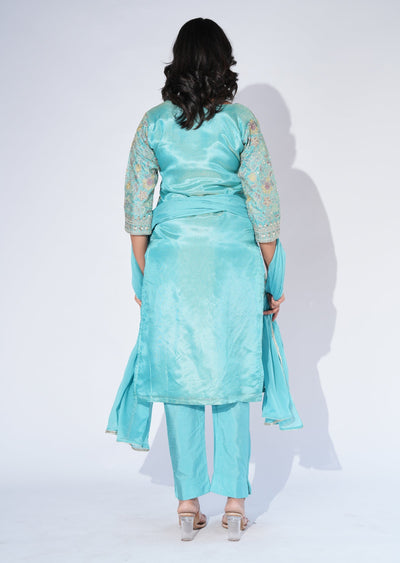 Blue Tissue Straight cut Suit