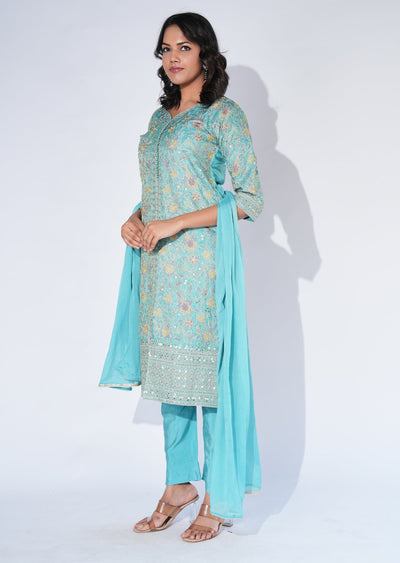 Blue Tissue Straight cut Suit