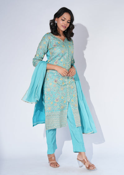 Blue Tissue Straight cut Suit