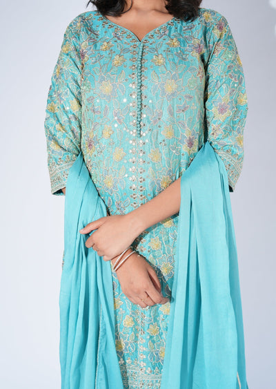 Blue Tissue Straight cut Suit