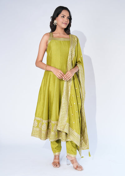Green Silk Anarkali Suit