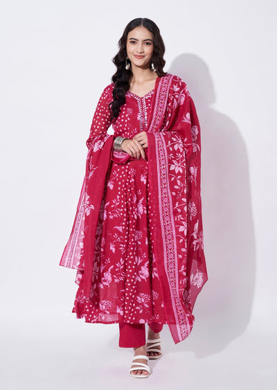 Rani Pink Cotton Anarkali Suit