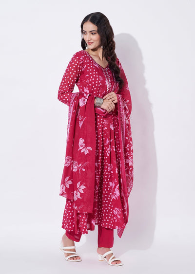 Rani Pink Cotton Anarkali Suit