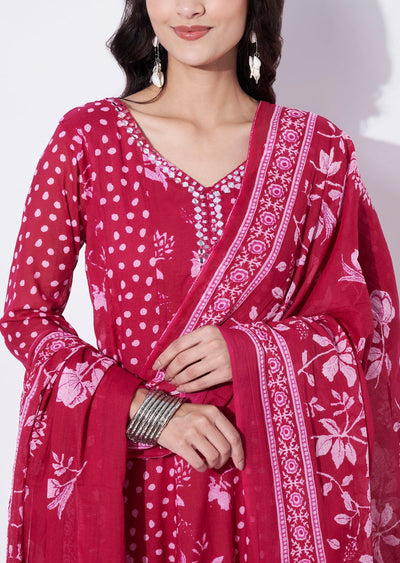 Rani Pink Cotton Anarkali Suit