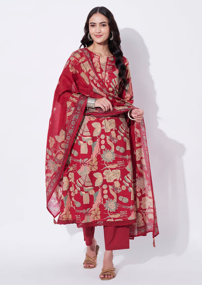 Maroon Cotton Anarkali Suit