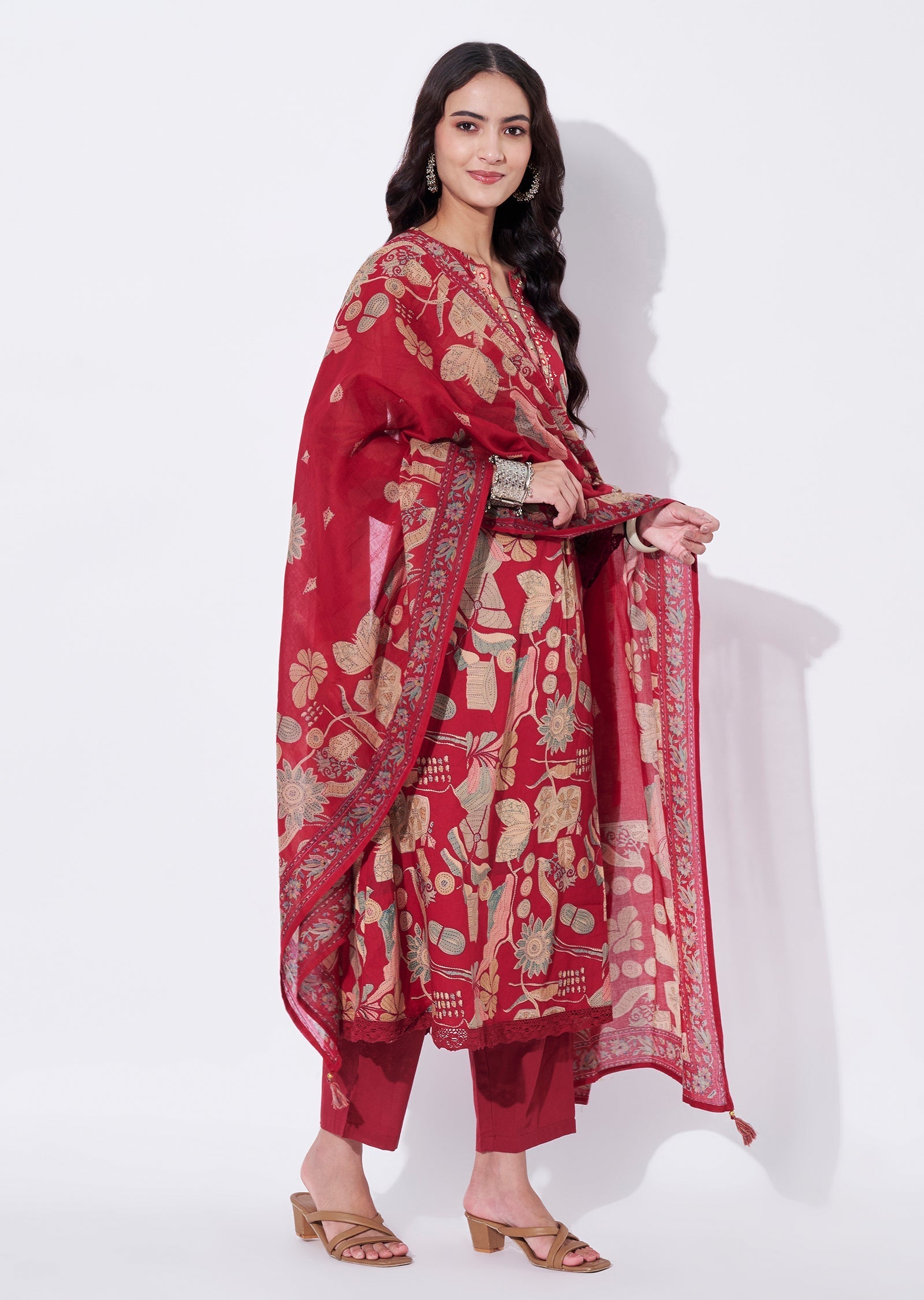 Maroon Cotton Anarkali Suit