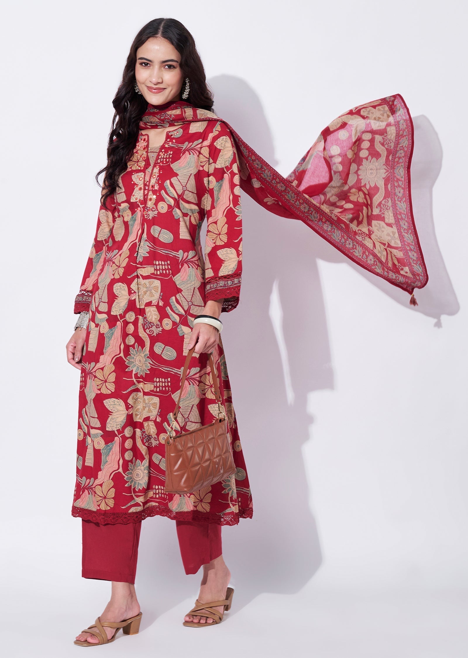 Maroon Cotton Anarkali Suit