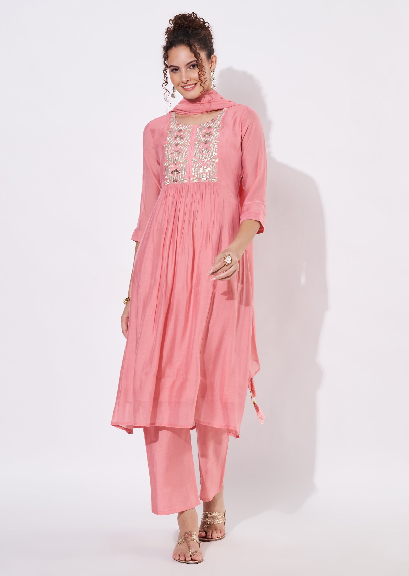 Peach Mul Chanderi Anarkali Suit