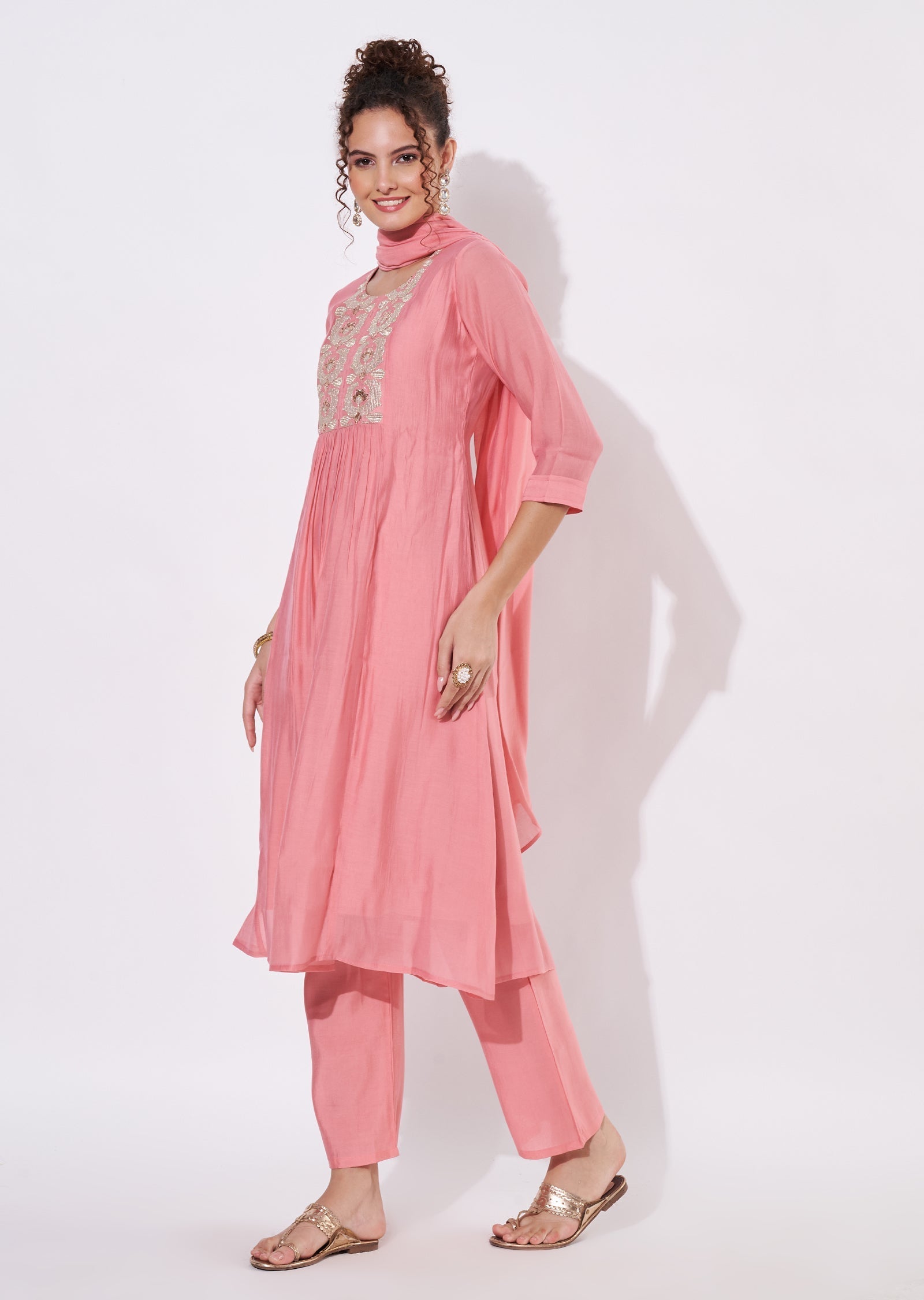 Peach Mul Chanderi Anarkali Suit
