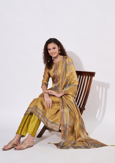 Green Tussar Anarkali Suit