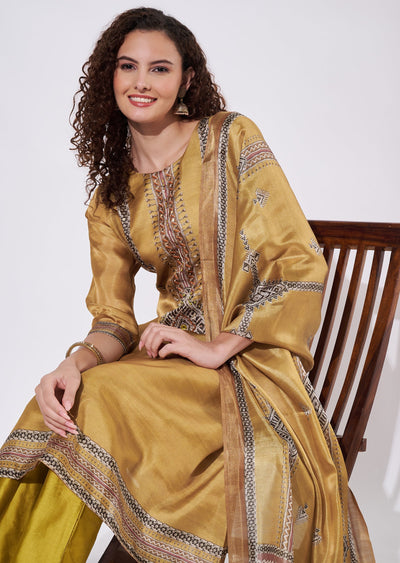 Green Tussar Anarkali Suit