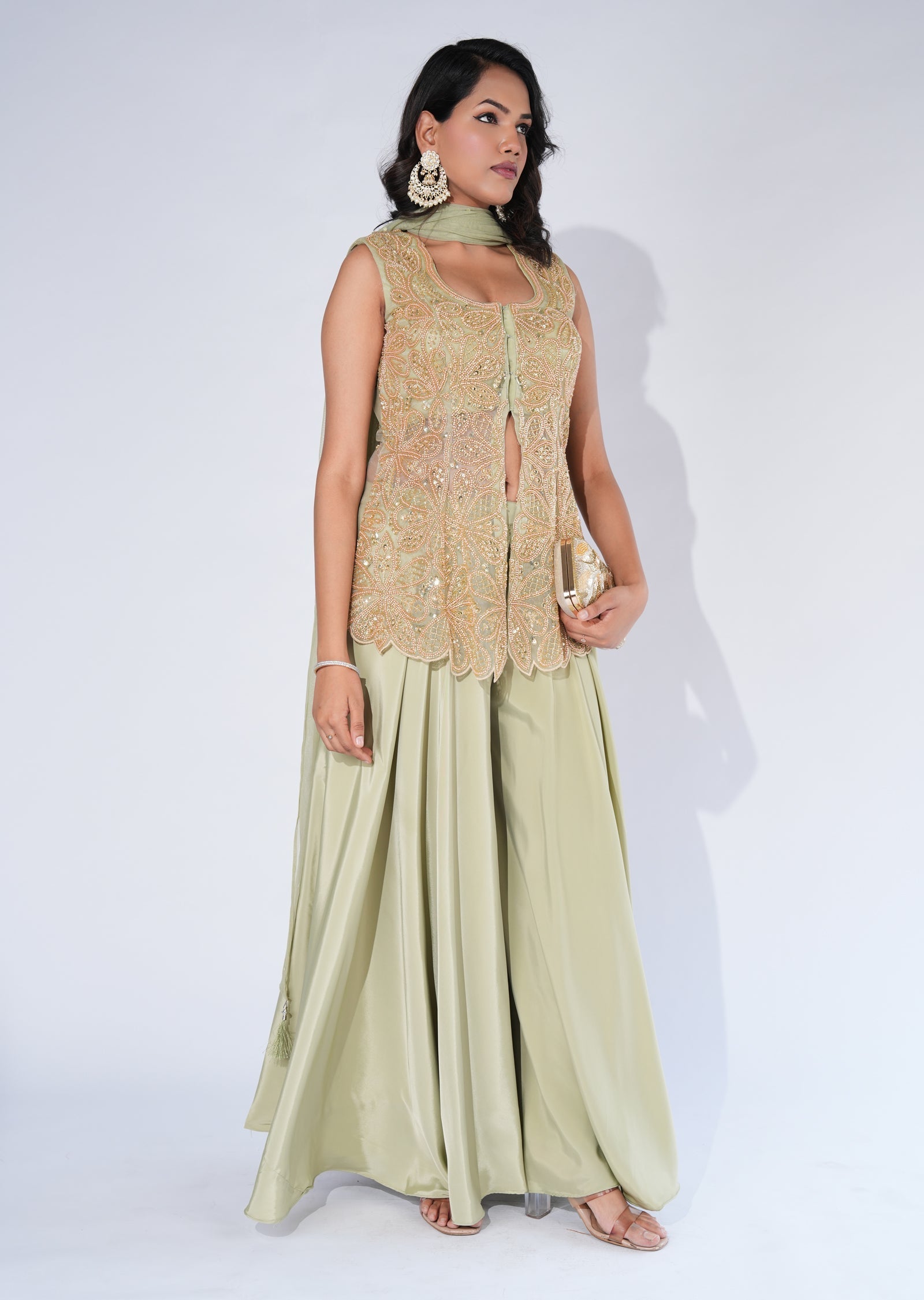 Green Net Sharara Set