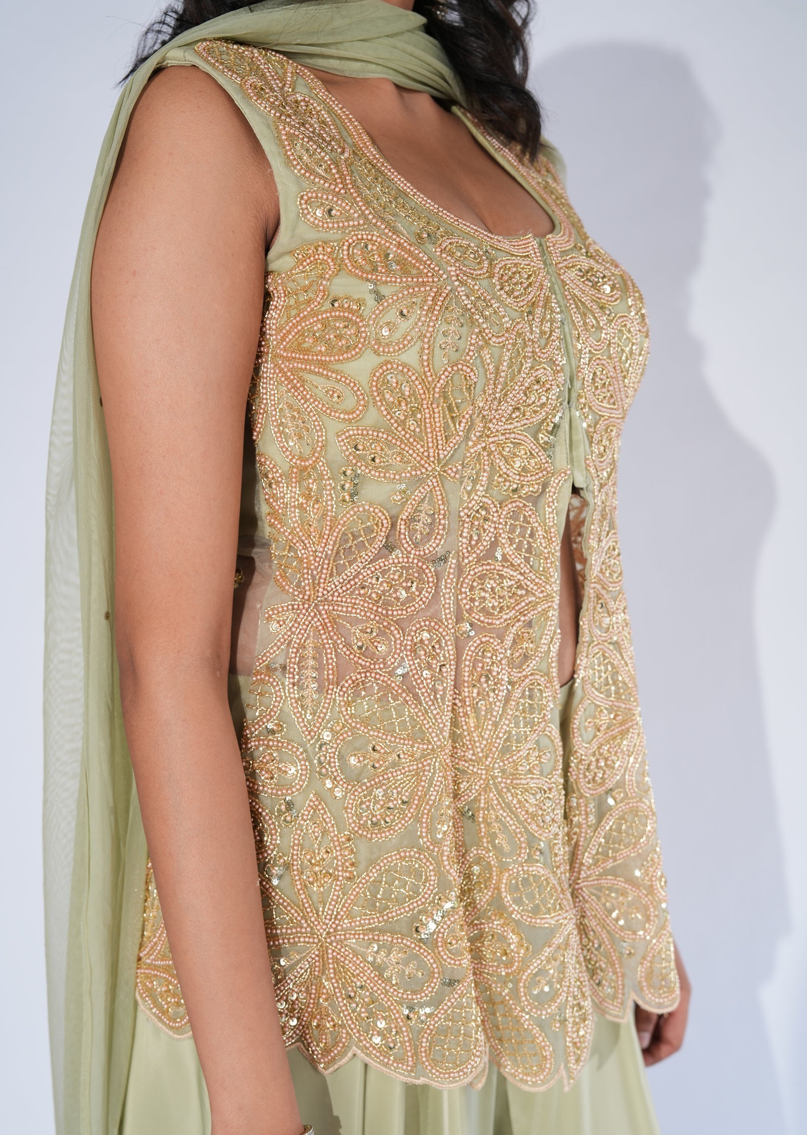 Green Net Sharara Set