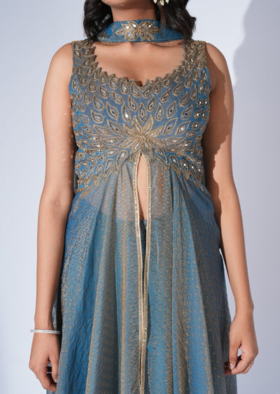 Grey Tissue Anarkali Suit