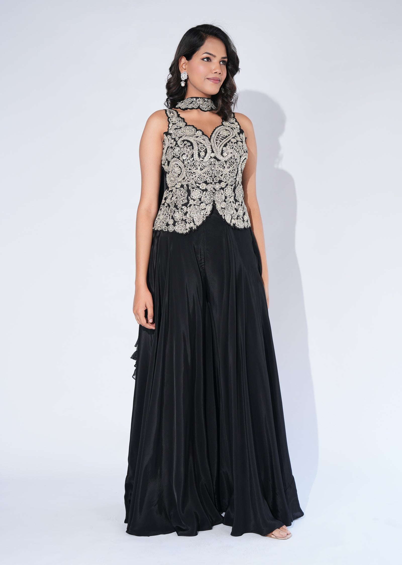 Black Crepe Sharara Set