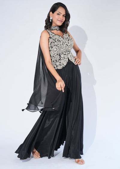 Black Crepe Sharara Set