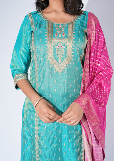 Rama Blue Tissue Straight cut Suit