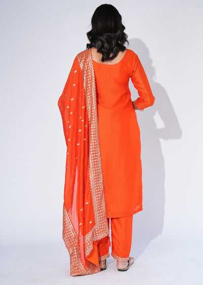 Orange Chinnon Straight cut Suit