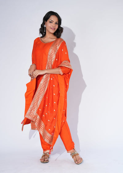 Orange Chinnon Straight cut Suit