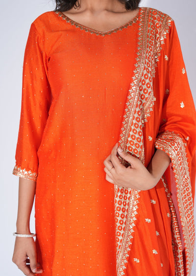 Orange Chinnon Straight cut Suit