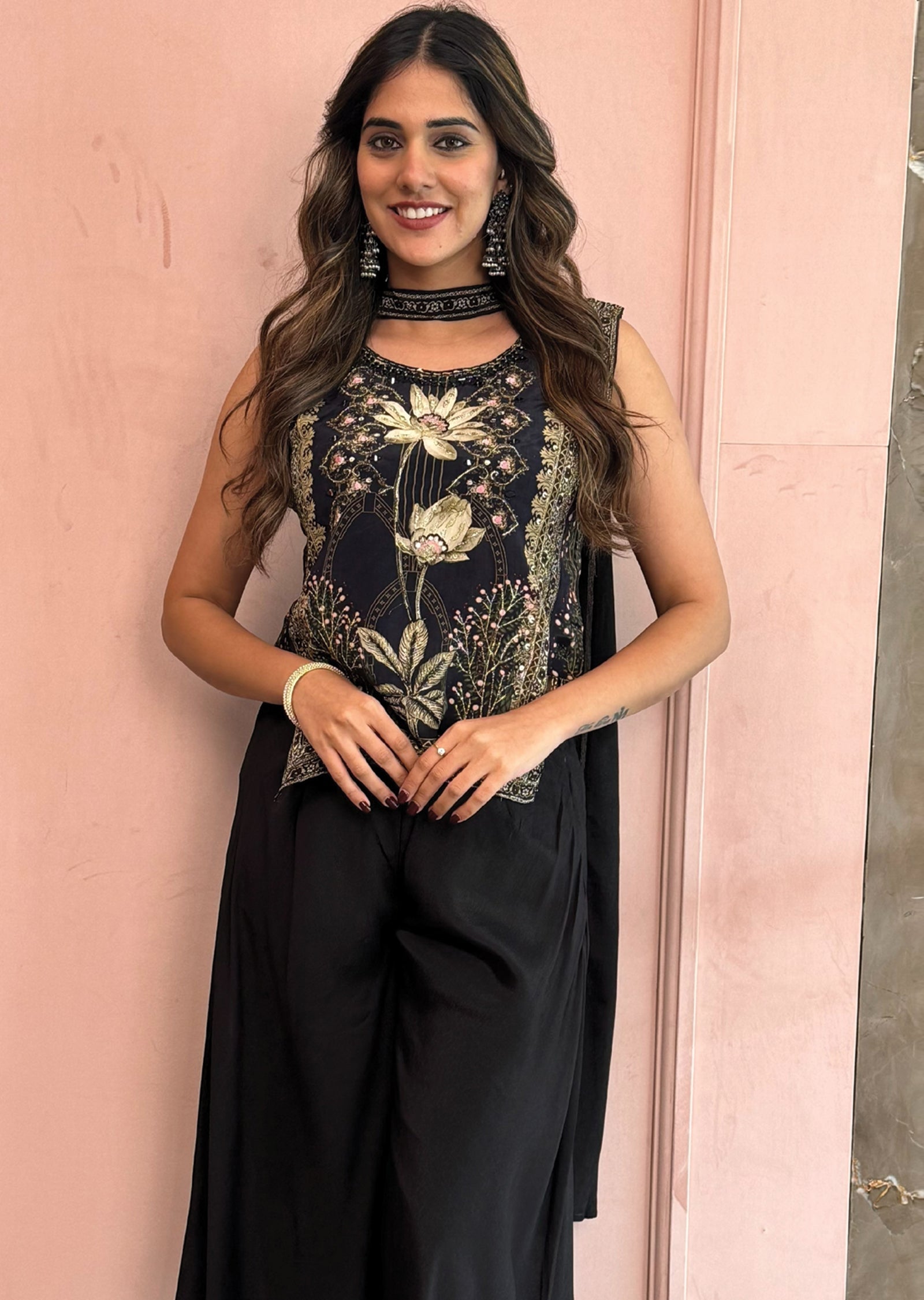 Black Chinnon Sharara set