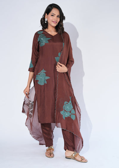 Brown Silk Straight cut Suit