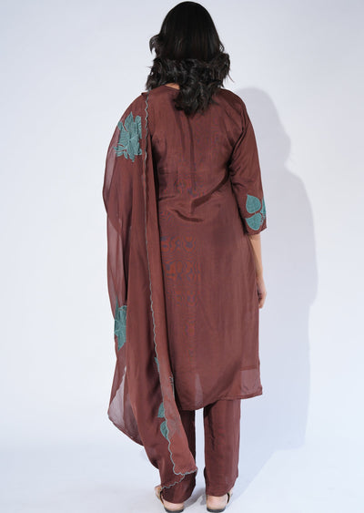 Brown Silk Straight cut Suit