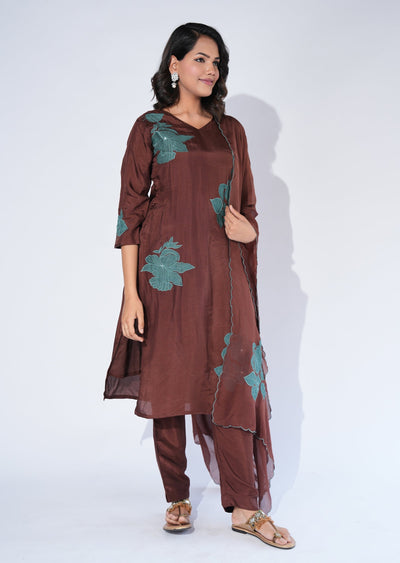 Brown Silk Straight cut Suit