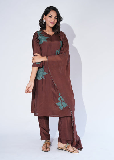 Brown Silk Straight cut Suit