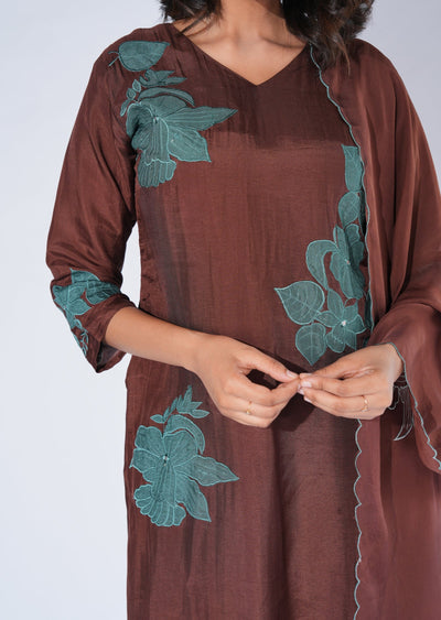 Brown Silk Straight cut Suit